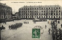 VINTAGE POSTCARD Militaria eme regiment of infantry the regiment leaves moving