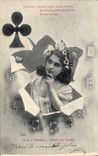 VINTAGE POSTCARD Cartomancie Clairvoyance Folklore Horoscope the 4 ladies Rams clover
