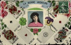 VINTAGE POSTCARD Cartomancy Clairvoyance Folklore the good adventure Charts