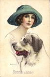 VINTAGE POSTCARD Fantasy Illustrator Bianchi Woman Dog