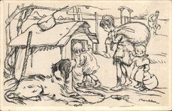 CPA Fantaisie Illustrateur Poulbot Chien