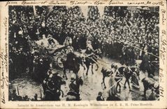 VINTAGE POSTCARD Intocht you Amsterdan van HM Koningin Wilhelmina in ZKH Prins Hendrik