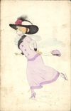 VINTAGE POSTCARD Fantaisie Illustrator Women Iceskates