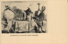 VINTAGE POSTCARD Fantasy Illustrator the fox and the stork according to Grandville