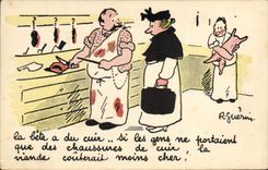 VINTAGE POSTCARD Fantasy Illustrator Guerin Butcher Butchery