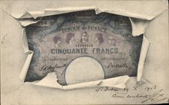 VINTAGE POSTCARD Ticket Fifty 50 Francs