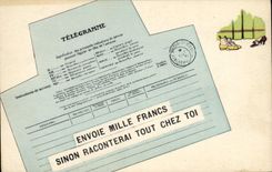 VINTAGE POSTCARD Telegramme Sends Thousand Francs