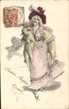 VINTAGE POSTCARD Fantasy Illustrator Woman Braur Sheep