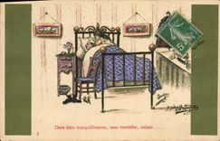 VINTAGE POSTCARD Fantasy Illustrator With the bed
