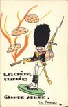 VINTAGE POSTCARD Fantasy Illustrator pancakes flambe Militaria Large army