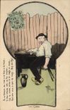VINTAGE POSTCARD Fantasy Illustrator Man cider