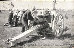 CPA Militaria En Campagne Chargement d'une piece de 75 mm
