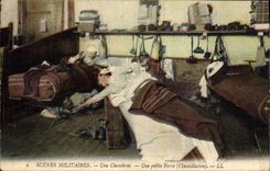 VINTAGE POSTCARD Militaria a barrack room a small joke the installation
