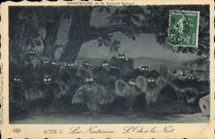 VINTAGE POSTCARD Edmond Rostand Chantecler the ode at the night night the Owl Owl