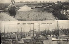 VINTAGE POSTCARD Folklore Salt-water Marshes Sables d'Olonne salt-water marshes View of the port Boats