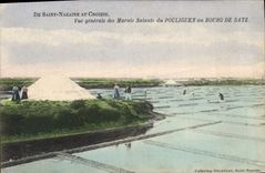 VINTAGE POSTCARD Folklore Salt-water Marshes Of St Nazaire in Croizic Croisic View of the salt-water marshes of Pouliguen Borough of Batz