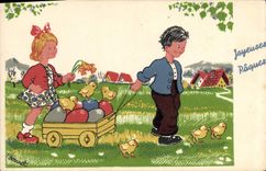 VINTAGE POSTCARD Fantasy Illustrator Merry Easter Children