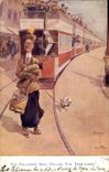 VINTAGE POSTCARD Fantasy Illustrator The police officers said Follow the Tram lines Tram Dog