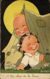VINTAGE POSTCARD Fantasy Illustrator Children With the moonlight