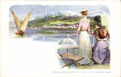 VINTAGE POSTCARD Fantasy Evian Illustrator les Bains Cachat Source