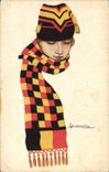 VINTAGE POSTCARD Fantasy Illustrator Woman with the scarf
