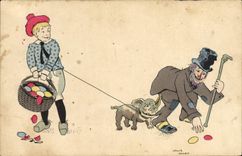 VINTAGE POSTCARD Fantasy Illustrator Louis Goyet Dog