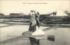 VINTAGE POSTCARD salt-water Marshes Batz Transport of salt for the setting in Mulon