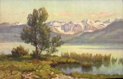 VINTAGE POSTCARD Fantasy Illustrator Zurichsee und Waggitaler Bank