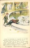 CPA Fantaisie Illustrateur Poulbot Victor Hugo Les miserables Gavroche Cygne Swan 