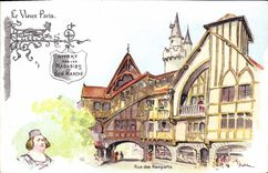 VINTAGE POSTCARD Fantasy Illustrator With the Good market Old Paris Street of the walls