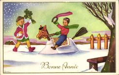 VINTAGE POSTCARD Fantasy Illustrator Children Horse