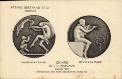 CPA Medaille Arthus Bertrand Danseuse au faune Flute MAscaux Arts Decoratifs 1926 Paris 