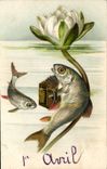 CPA Poisson Poissons 1er Avril Accordeon