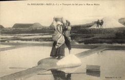 VINTAGE POSTCARD Folklore salt-water Marshes De Pouliguen has Batz Transport of salt for the setting in mulon
