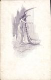 VINTAGE POSTCARD Fantasy Illustrator Woman with the toothing-stone
