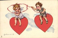 CPA Fantaisie Illustrateur Enfants Coeur