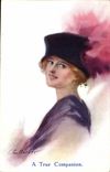 VINTAGE POSTCARD Fantaisie Illustrator Woman has true companion
