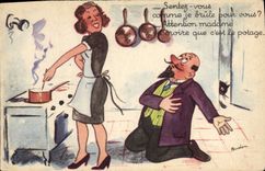 CPA Fantaisie Illustrateur Femme cuisine