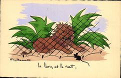VINTAGE POSTCARD Fantasy Illustrator the lion and the rat Mouse