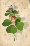 VINTAGE POSTCARD Fantasy Illustrator Children Clover