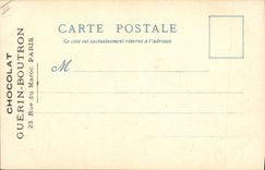 POSTAL de la VENDIMIA el viejo hombre de París con el buen mercado la calle de Guerin Boutron del chocolate del pilori de Marruecos