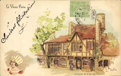 CPA Le Vieux Paris Au Bon Marche Echoppes de la rue des remparts Chocolat Guerin Boutron Rue du Maroc