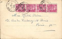 POSTAL de la VENDIMIA el viejo hombre de París con la buena vuelta del mercado de la lumbrera y de la casa a los pilares