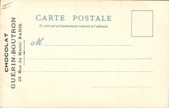 POSTAL de la VENDIMIA el viejo hombre de París con la buena calle de Guerin Boutron del chocolate del mercado de St Julien de la iglesia de Marruecos de Menetriers