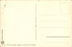 El ilustrador de Fantaisie de la POSTAL de la VENDIMIA dimensiona las barcas azules de Cannes del puerto de los pequeños barcos cruzados