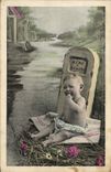 VINTAGE POSTCARD Fantaisie Baby has to sell Enfant