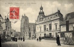 VINTAGE POSTCARD Dreux Bank the church St Pierre the Savings bank and the high monument has Louis Terrier