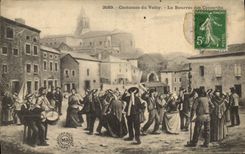 VINTAGE POSTCARD Folklore Costumes of Velay The bourree of conscripts