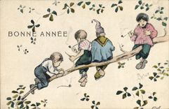 VINTAGE POSTCARD Fantasy Illustrator Children Pipe