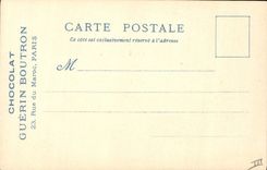 POSTAL de la VENDIMIA la calle de Guerin Boutron del chocolate de París del viejo hombre de St Julien de la iglesia de Marruecos de Menestriers